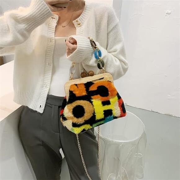 Womens Shoulder Bag Crossbody Tote Purse Corduroy Chain Y2K Clutch Wallet - Picture 2 of 8